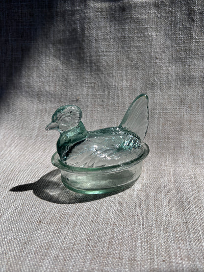 Nesting Hen Bowl & Lid - CLEAR DIAMOND | Hand Blown Glass - Colombia