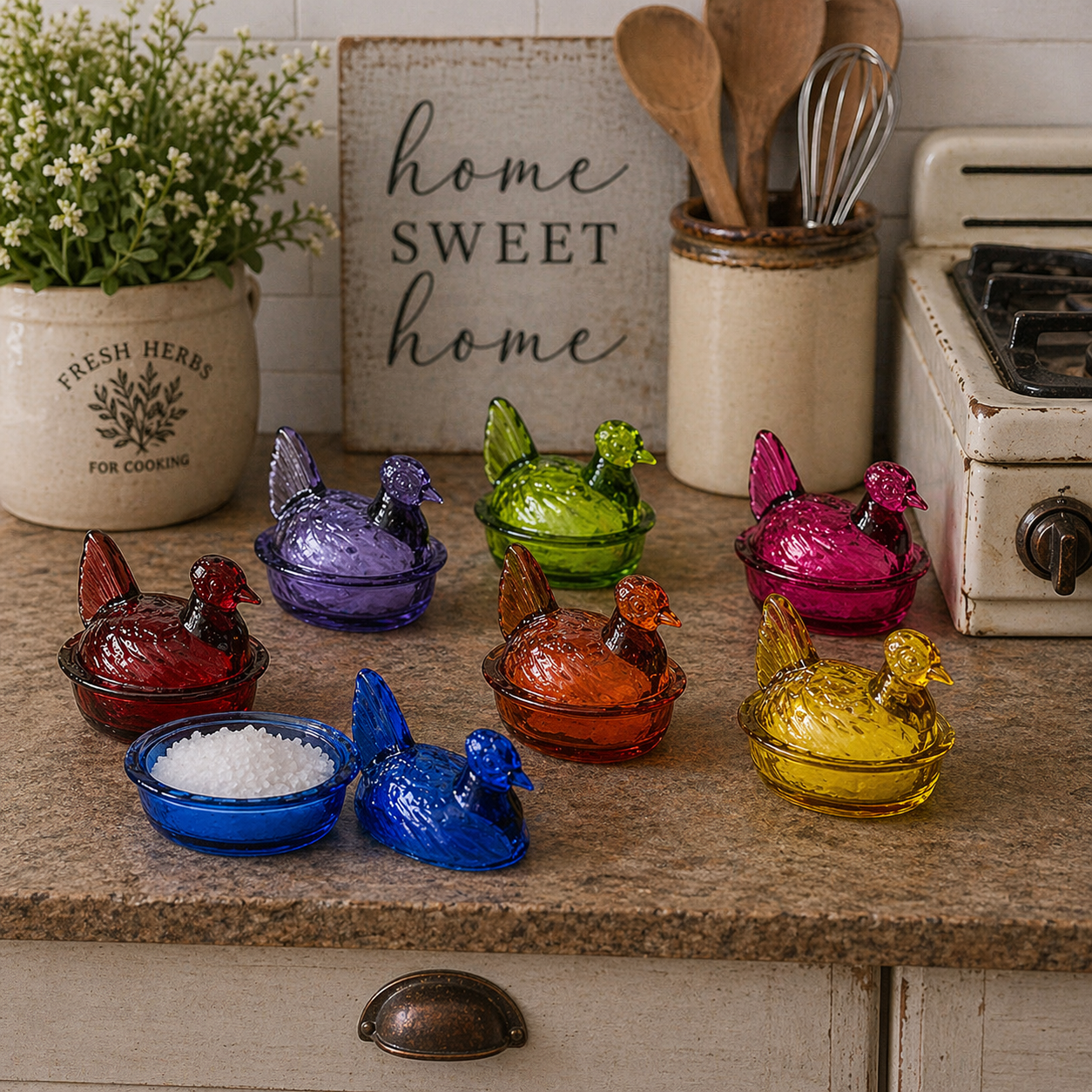 Nesting Hen Bowl & Lid - TANGERINE (Pumpkin)| Hand Blown Glass - Colombia
