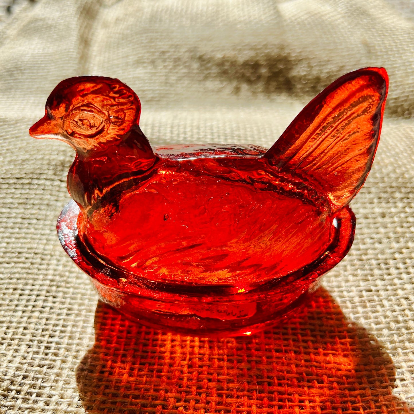Nesting Hen Bowl & Lid - TANGERINE (Pumpkin)| Hand Blown Glass - Colombia