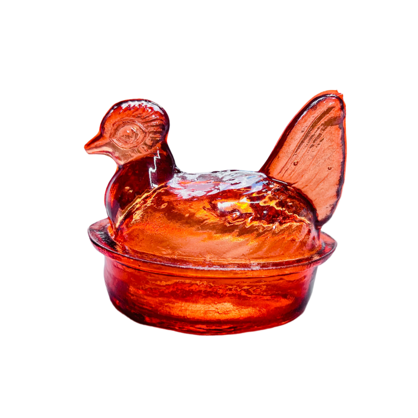 Nesting Hen Bowl & Lid - TANGERINE (Pumpkin)| Hand Blown Glass - Colombia