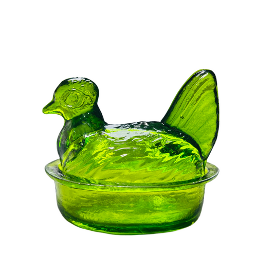 Nesting Hen Bowl & Lid - GREEN APPLE | Hand Blown Glass - Colombia